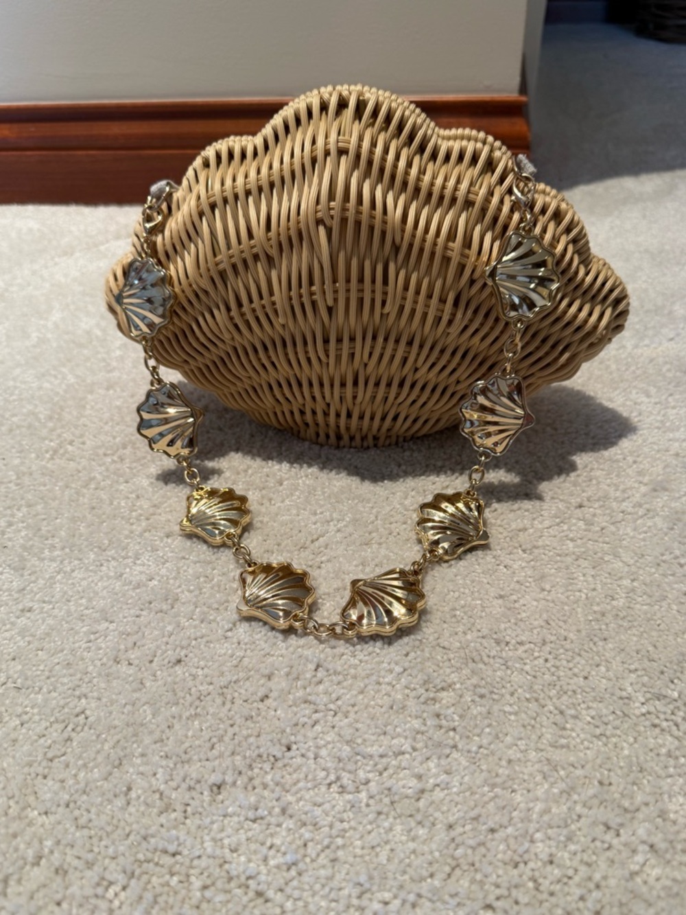 Gold-Tone Shell Accent Wicker Clutch - Women Bags Clutches & Wristlets